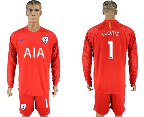 Tottenham Hotspur #1 Lloris Red Goalkeeper Long Sleeves Soccer Club Jersey